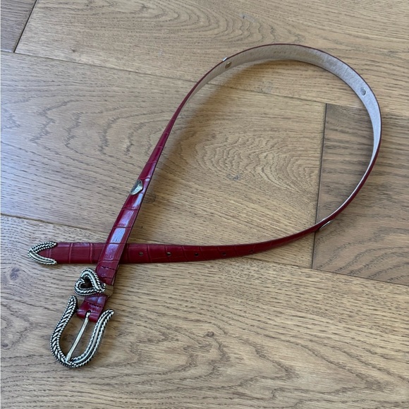 Designer-Inspired Red Leather Belt with Steel Hardware - Size Small - Like New - Picture 7 of 7